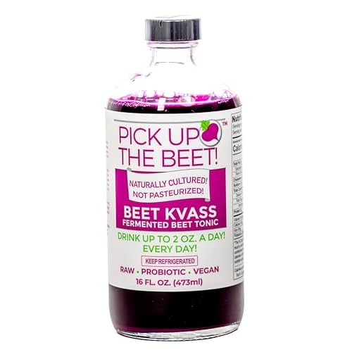 Pick Up The Beet Organic Beet Juice Kvass with Live Probiotics, Vegan - Natural Nitric Oxide Boost, Fermented Beet Tonic, Sugar Cravings Support, 16 Ounces, 1 Bottle