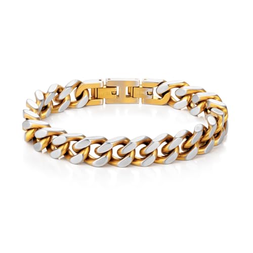 Mens Bracelet -Stainless Steel Fold Over Clasp Cuban Chain Bracelet for Men