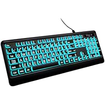 Large Print Backlit Keyboard, Wired Lighted Computer Keyboards with 7-Color Backlight, Light Up Oversize Letter Keys, Foldable Stands, USB Quiet Keyboard for PC, Windows, Laptop (Colorful Backlit)