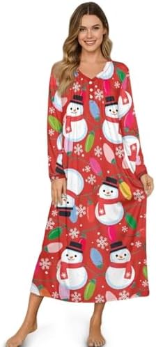 Nightgowns for Women Long Sleeve Sleepshirt Button Down Nightshirt Pajamas Dress Casual Sleepwear Tee Sleep Dress