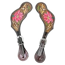 CHALLENGER Horse Western Floral Turquoise Feather Adjustable Leather Spur Straps 74HR102