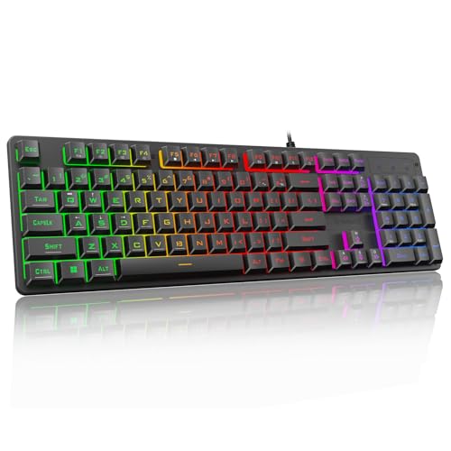 Redragon K521 Upgrade Rainbow LED Gaming Keyboard, 104 Keys Wired Mechanical Feeling Keyboard with Multimedia Keys, One-Touch Backlit, Anti-Ghosting, Compatible with PC, Mac, PS45, Xbox