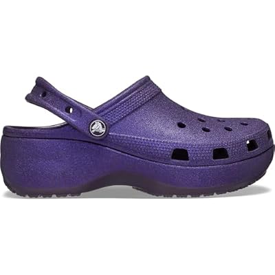 Crocs Womens Classic Platform Glitter Clog, Dark Iris, 7 Women