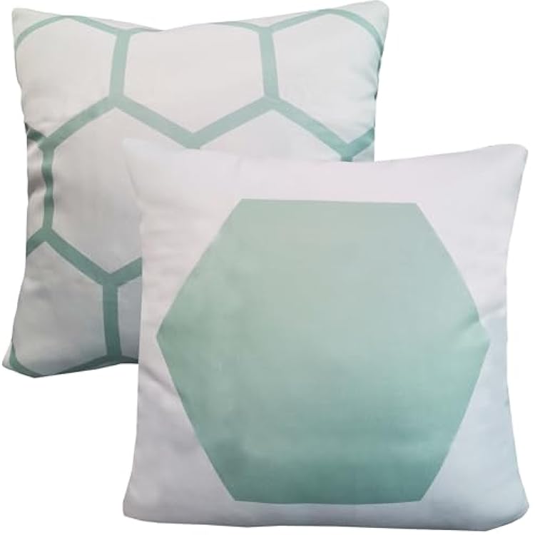 Decorative Throw Pillow Case Shell A Hexagon Couch Cushion Pillow Cover Celadon Sage 17X17 1PC Double-Sided Aqua Hexagonal Geometric Figure Printing Cotton Canvas 43X43cm Reversible