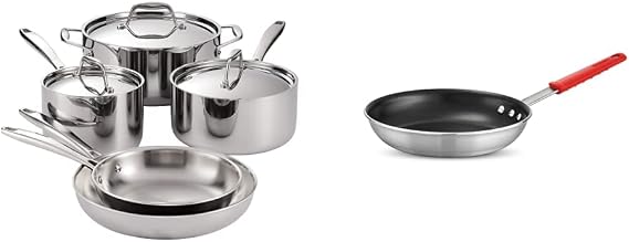 Tramontina 8-Piece Cookware Set Stainless Steel, 80116/247DS & 80114/535DS Professional Aluminum Nonstick Restaurant Fry Pan, 10", NSF-Certified