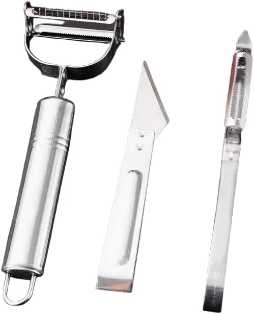 Apple and Potato Peeler 3-Piece Set, Stainless Steel Vegetable Peeler with Y-Shaped & Straight Blade, Includes Julienne Peeler for Effortless Peeling, Shredding of Carrots, Cucumbers