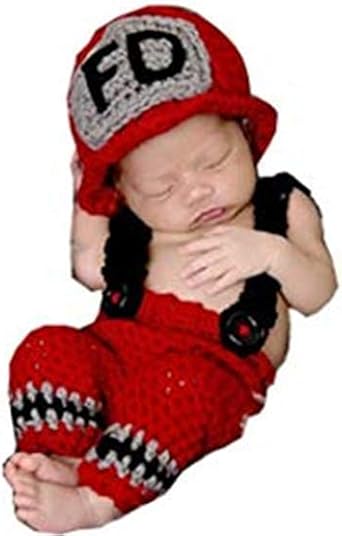 Newborn Baby Girl/Boy Crochet Knit Costume Photography Prop Hats and Outfits (Firefighter 1)