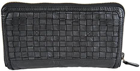Gianni Conti Made in Italy Italian Leather Women's Large Woven Zip Around Purse Wallet Black