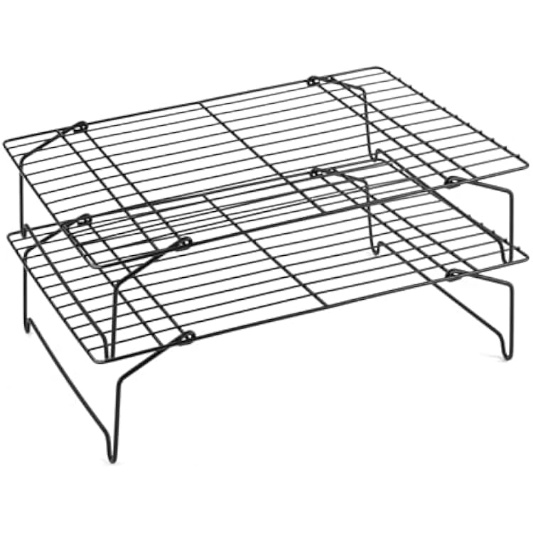 P&P CHEF Cooling Rack Set of 2, 2-Tier Stackable Stainless Steel Wire Racks for Baking Cooking Cooling Roasting, Collapsible & Heavy Duty, Oven Safe & Easy Clean, 15 x 10, Black
