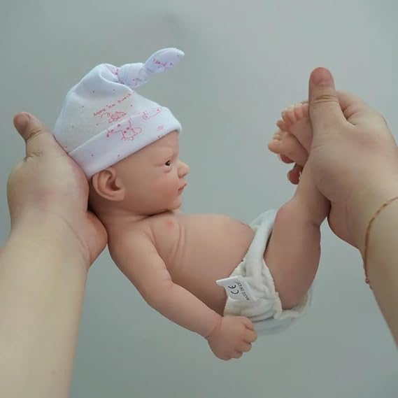 12 inch Reborn Baby Doll Girl, Full Silicone Baby Doll, Realistic Soft Silicone Newborn Doll, Real Full Body Silicone Reborn Baby Doll, Not Vinyl Doll 17 hao nv