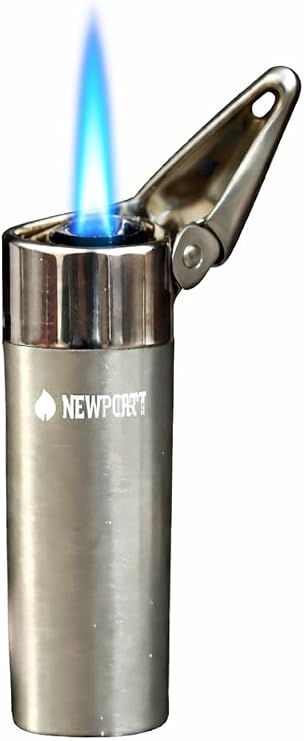 Newport Zero Single Jet Torch Lighter, Windproof Butane Torch Lighter, Refillable Metal Lighter with Adjustable Blue Flame, Flip Top Lid, Fuel Window, Torch Lighter for Cigars, BBQ (Dark Grey)