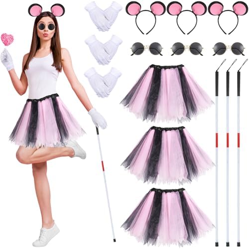 Cuffbow 15 Pcs3 Sets Mice Costume for Women Mouse Tutu Skirt Headband Mice Accessories Set for Halloween Cosplay Costume