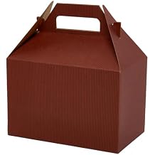 Paper Mart Red Gable Boxes for Party Favors, Pack of 100 Large Decorative Boxes, 9 x 6 x 6 Inches, Pinstripe Red Treat Packaging with a Sturdy Handle