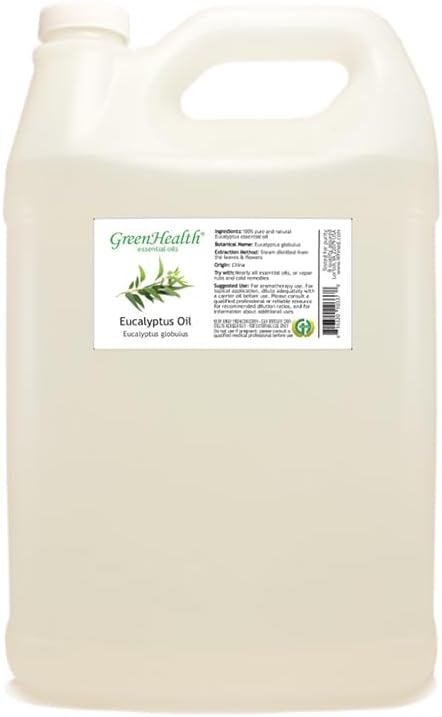GreenHealth Eucalyptus Essential Oil 1 Gallon (128 fl oz) 100% Pure & Uncut Bulk Therapeutic Grade Essential Oil for Diffuser, Cleaning, Candle Making, Air Freshener, Home Fragrance