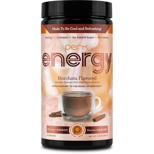 Perk Energy Drink Mix Horchata 20 Servings - Caffeinated Healthy Coffee Alternative with Protein, 100mg of Caffeine, Gluten-Free, Soy-Free, Peanut-Free