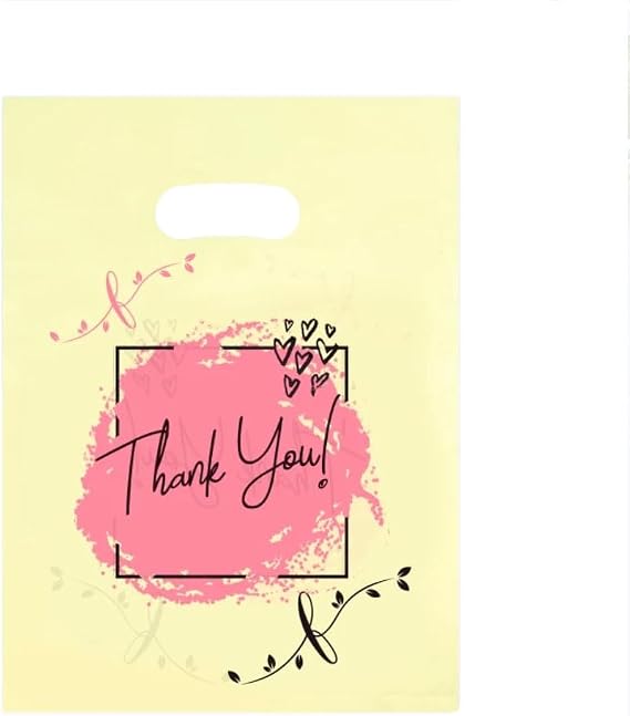 100 Count 5.8 "x 7.8" Plastic Merchandise Bags, Shopping Bag for Small Business Retail Bags Crafts Plastic Bag with Die Cut Handle Bag - Yellow Thank You