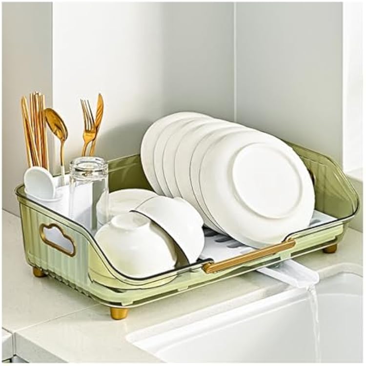 Dxcaicc Dish Drying Rack,Dish Drainers for Kitchen Counter Storage,Dish Drainer Tray with Utensil Holder,Dish Drying Storage Holder,Large Capacity Utensil Storage Organizer,Green