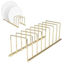 Spectrum Euro Kitchen Organizer Metal Dish Rack Cutting Board Holder Stand for Countertop or Inside Cabinet Organization, 8 Slot Cutting Board Plate Drying Rack for Bakeware Storage, Gold