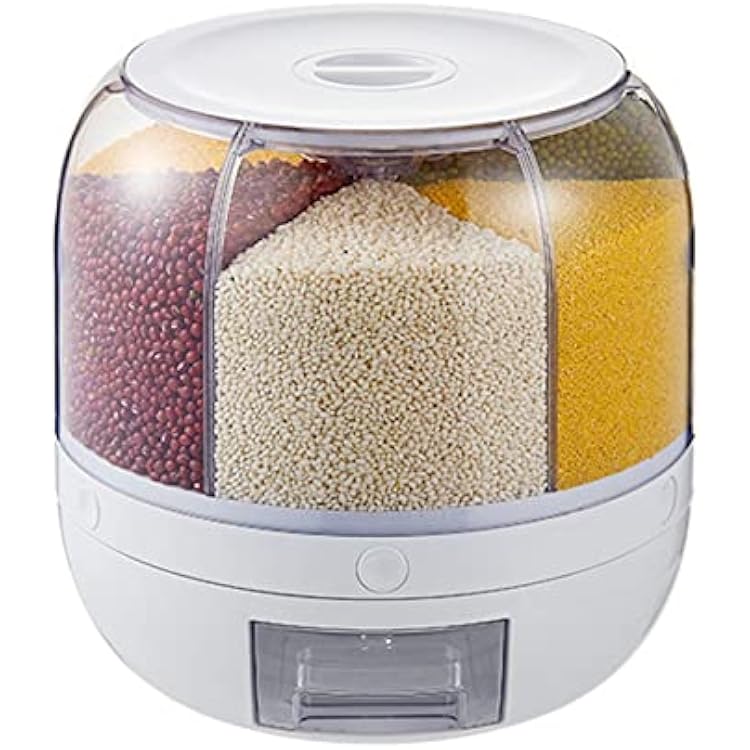 Rice Dispenser, 360 Rotatable Cereal Dispenser, 6-Grid Cereal Tank, Round Rotatable Bean Storage Box for Small Grains, Beans, Rice #1