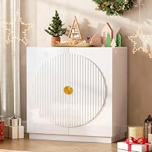 LVSOMT Sideboard Buffet Cabinet with Storage, Modern Accent Cabinet with Doors and Adjustable Shelve, 33" Coffee Bar Cabinet for Entryway, Dining Room, Living Room, High Gloss White