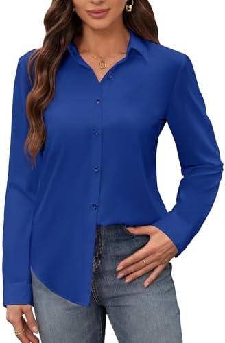 siliteelon Womens Stain Shield Dress Shirts Wrinkle Free Long Sleeve Shirts Solid Work Business Button Down Shirts