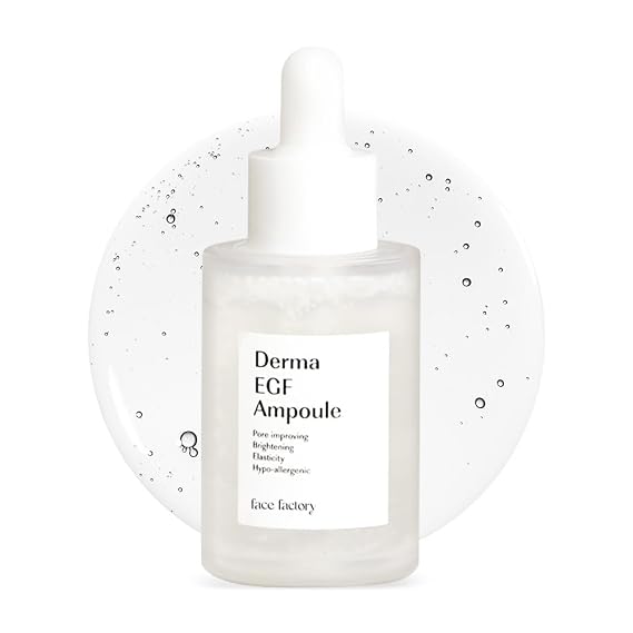 FACE FACTORY Derma EGF Ampoule, Glass Skin Serums, Skin Regeneration, Korean Skincare, Triple-HA, Anti-Aging Serum, EGF, Non-Sticky, Fast Absorbing, Hydration, Soothing & Repairing (30ml/1.01fl oz)