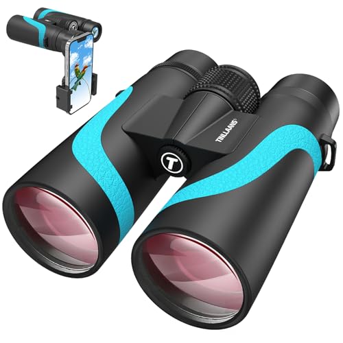 15x55 UHD Binoculars for Adults High Powered with Phone Adapter - Large View, BAK4 Prism, Waterproof, Lightweight for Bird Watching, Hunting, Cruise, Travel, Sports Blue
