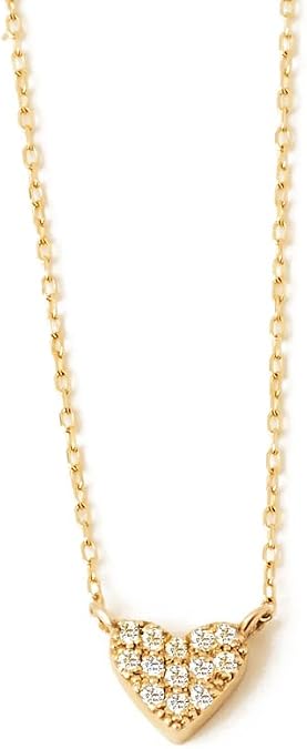Gelin Dainty 10K Solid Gold Diamond Pave Heart Necklace for Women, 0.05 ct. Natural Diamonds