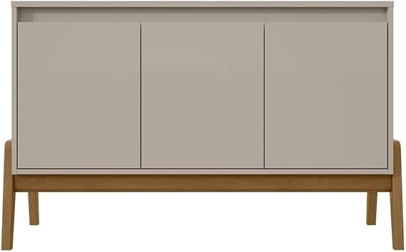 Manhattan Comfort Gales 48.5-Inch Mid-Century Modern Sideboard Buffet Cabinet with Storage for Dining Room, 3 Soft Close Doors with 2 Narrow and Large Fixed Shelves, Off-White