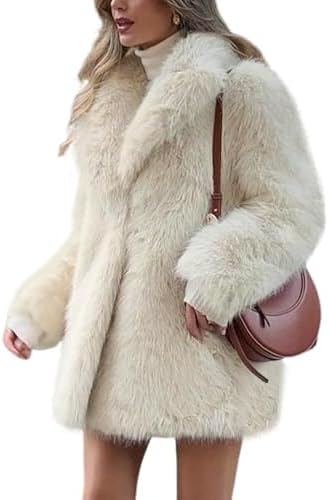 Wyeysyt Womens Faux Fur Coat Fluffy Lapel Furry Jacket Long Sleeve Shaggy Long Coat Winter Warm Coats Outerwear