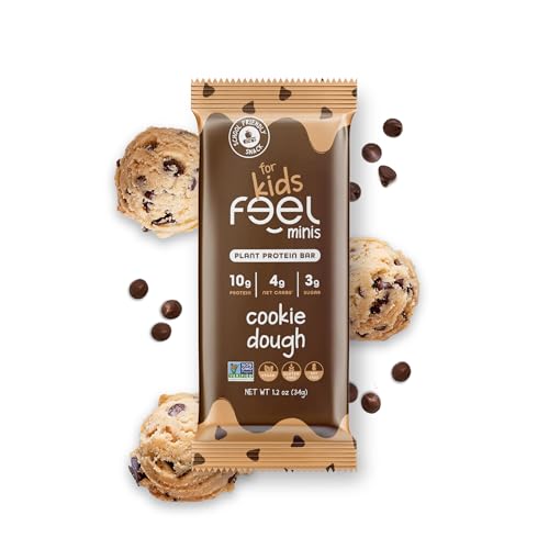 Feel Bar Minis Kids Protein Bars | Cookie Dough 12 Pack | 10g Plant Protein | 100 Calories | No Added Sugar |  Daily Veggies | Gluten Free, No Nuts, No Soy, No Dairy, No Grains
