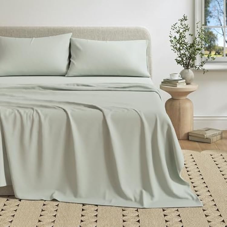 Great Bay Home Cotton Jersey Knit TwinTwin XL Sheet Set - Ultra-Soft, Stretchy, Heathered Melange Bed Sheets - Cozy, Soft T-Shirt Sheet & Pillowcase Set Green