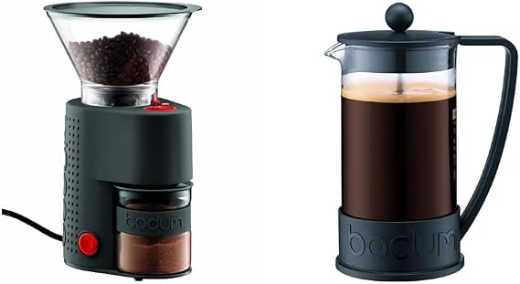 Bodum Bistro Burr Coffee Grinder, 1 EA, Black & Brazil French Press Coffee and Tea Maker, 34 oz, Black