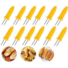 12pcs yellow Corn Holders, Stainless Steel Corn Cob Holders Corn On The Cob For Double Fork Sweet Corn Seat, Home & BBQ Cooking Fork