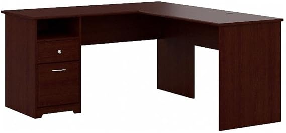 Bush Home Cabot 60W L Shaped Computer Desk with Drawers in Harvest Cherry