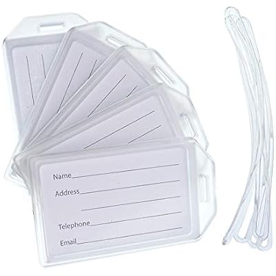 5 Pack - Premium Rigid Airline Luggage Tag Holders with 6 Worm Loops - Heavy Duty Hard Plastic -Suitcase ID Tag Identifiers with Business Card Insert Window by Specialist ID TranslucentClear