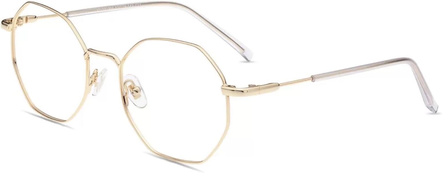Firmoo Polygon Blue Light Blocking Glasses Women Men,Anti UV and Glare, Blue Light Filter Computer Glasses Non Prescription, Reduce Eyestrain Headache Metal Glasses