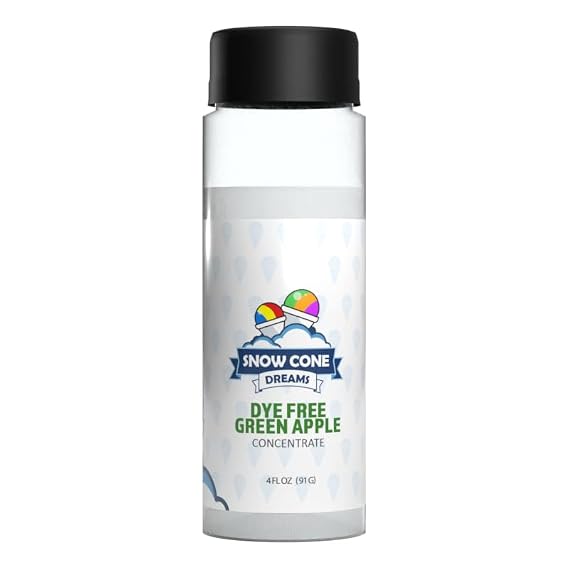 Dye Free Green Apple Snow Cone and Shaved Ice Flavor Concentrate | 4oz | Add Sugar and Water To Make 1 Gallon of Syrup | Snow Cone Dreams