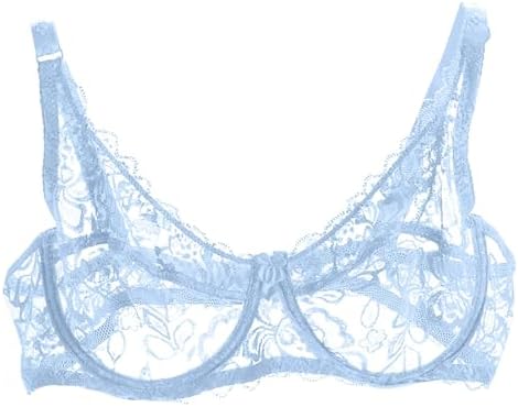 Sexy Lace See Through Bras Unlined Underwire Sheer Mesh Balconette Bras Non Padded Ultra Thin Clear Bralette for Women