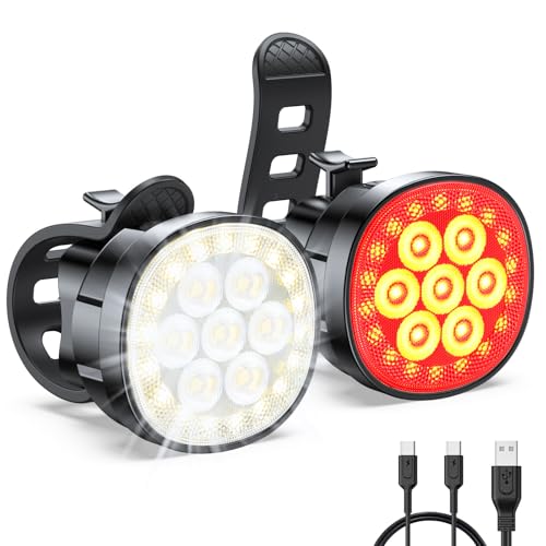 Viccux 2026 Ultra Slim Bike Lights with Reflectors, 86 Modes Bike Headlight and Tail Light Assemblies Motorcycle, IP65 Waterproof & Dual USB-C 1-2 Hrs Fast Charge Bike Lights for Night Riding Cycling
