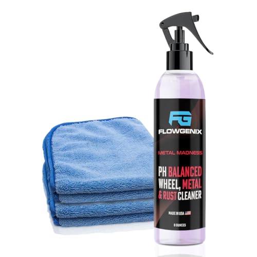 Car Wheel Cleaner Spray 8oz - Iron Remover Car Detailing Rim Cleaner - PH Balance Wheel Brake Dust Remover - Includes 2 Microfiber Towels