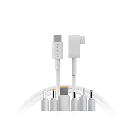 Innergie USB C to Smart Tip Charging Cable with 6 Universal Tips, Type C to DC Right Angle Power Cord for HP, Dell, Lenovo, Acer, ASUS, and More, use with 45W, 65W, 100W Chargers- 4.9ft