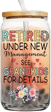 Fatbaby Retirement Gifts for Women,Retired Under New Management See Grandkids For Details Glass Can Tumbler,Funny Retirement Cup for Coworker,Boss Lady,Teacher, Nurse,Friends,Mom,16OZ (1pcs)