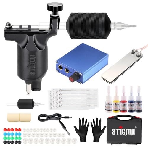 STIGMA Complete Tattoo Kit Pro Tattoo Machine Kit Rotary Tattoo Machine Power Supply Color Inks with Case MK648 Black
