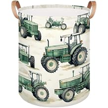 Tractor Truck Laundry Basket Collapsible Dirty Clothes Vintage Greem Laundry Hamper Canvas Waterproof Storage Baskets Baby Toys Organizer Bin Kids Nursery Hamper for Bathroom Bedroom