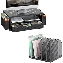 gianotter Monitor Stand with Drawer and 2 Pen Holder + Desk Organizer with 5 Compartments (Black)