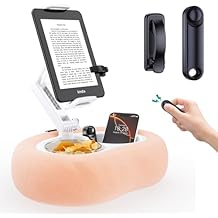 Tablet Stand Ereader Pillow Holder with 2 Detachable Trays & Soft Plush Pillow + Remote Control Page Turner for Kindle - Compatible with 4.7 - 13" Devices for Kindle, Kobo, iPad, iPhone, Android; Feat
