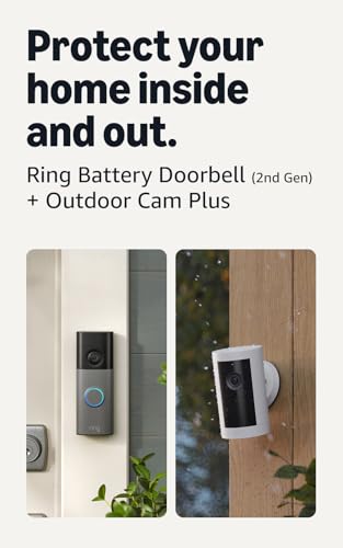 Ring Battery Doorbell (newest model), Speckled Gray with Outdoor Cam Plus, White