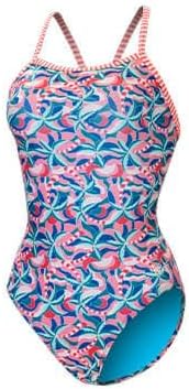 Dolfin Uglies Womens One Piece Swimsuit - Athletic V-Back Training Swimsuit Pink Blue, 28