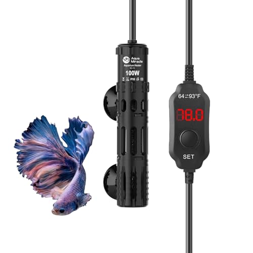 AquaMiracle Submersible Aquarium Heater, 100W Fish Tank Heaters with LED Digital Temp Display, Dry-Run Auto Power-Off & Overheat Protection, for Freshwater and Saltwater Tanks 10-20 Gal